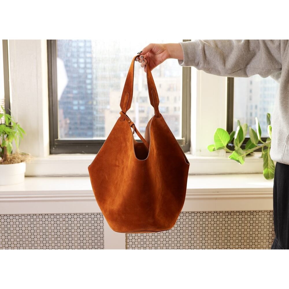 Khaite Lotus Caramel Brown Calfskin Suede Shoulder Tote Bag (Size Medium) - Picture 3 of 9